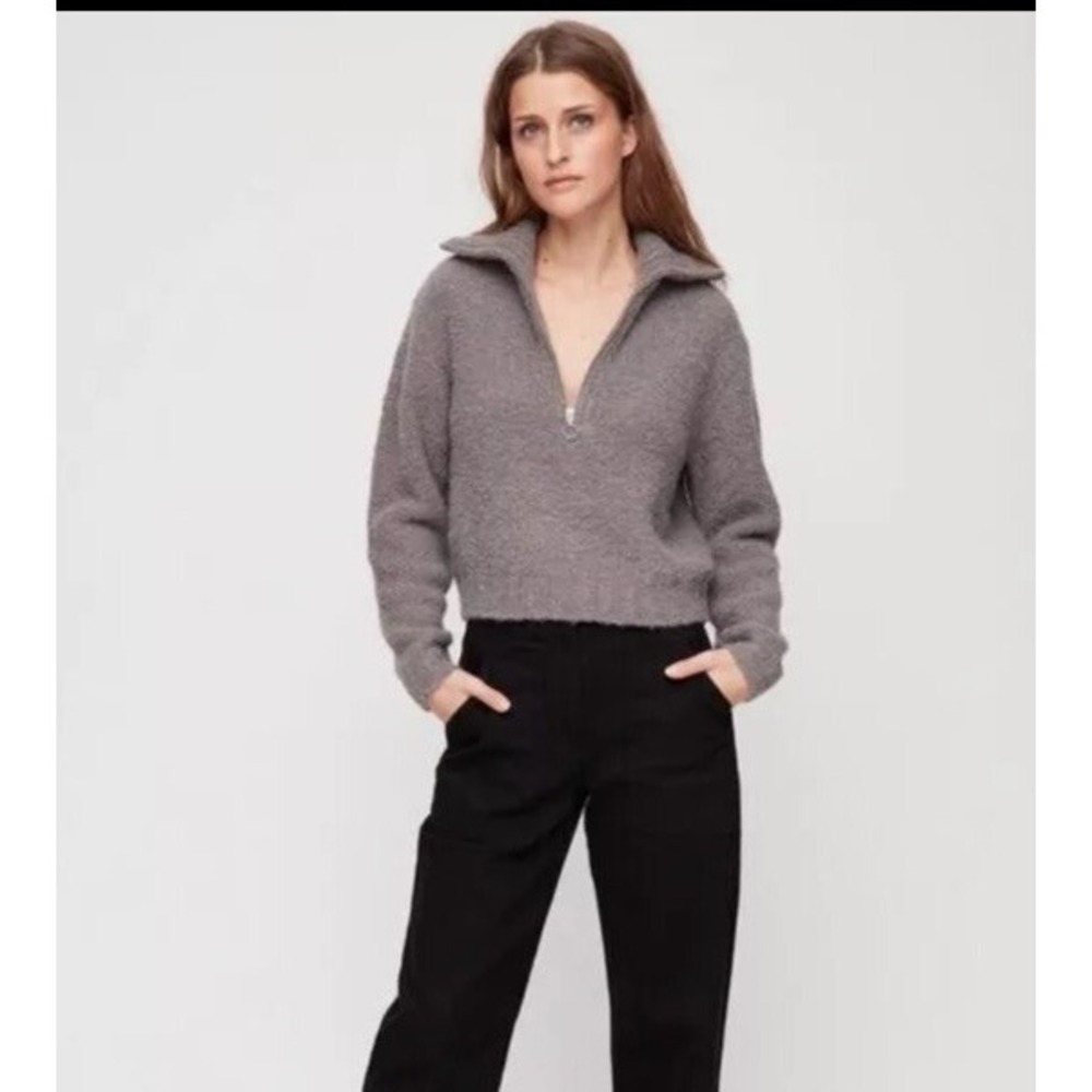 Aritzia Gray Half-Zip Textured Sweater